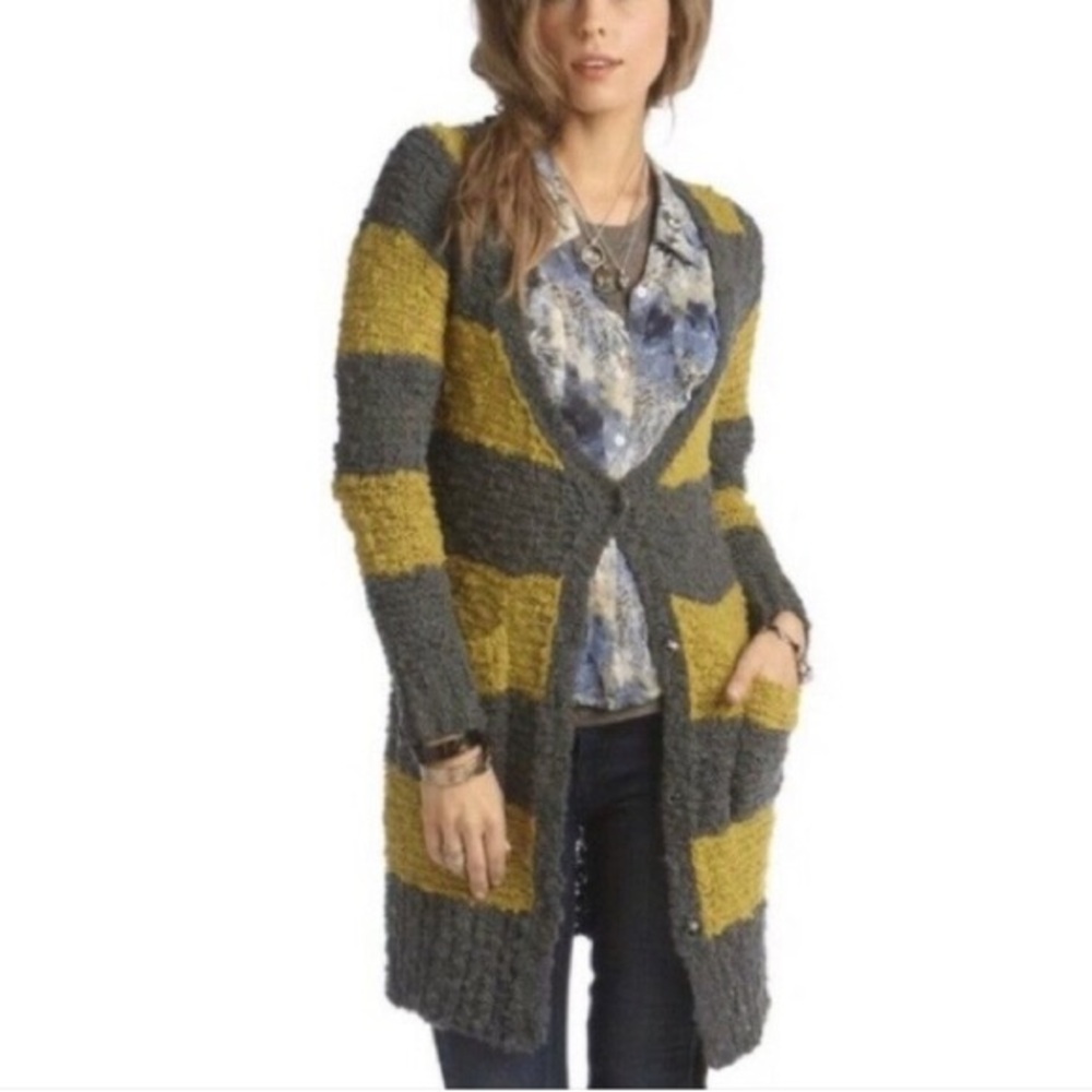 Free People Cuddle Bear Rugby Stripe Boucle Duster Cardigan